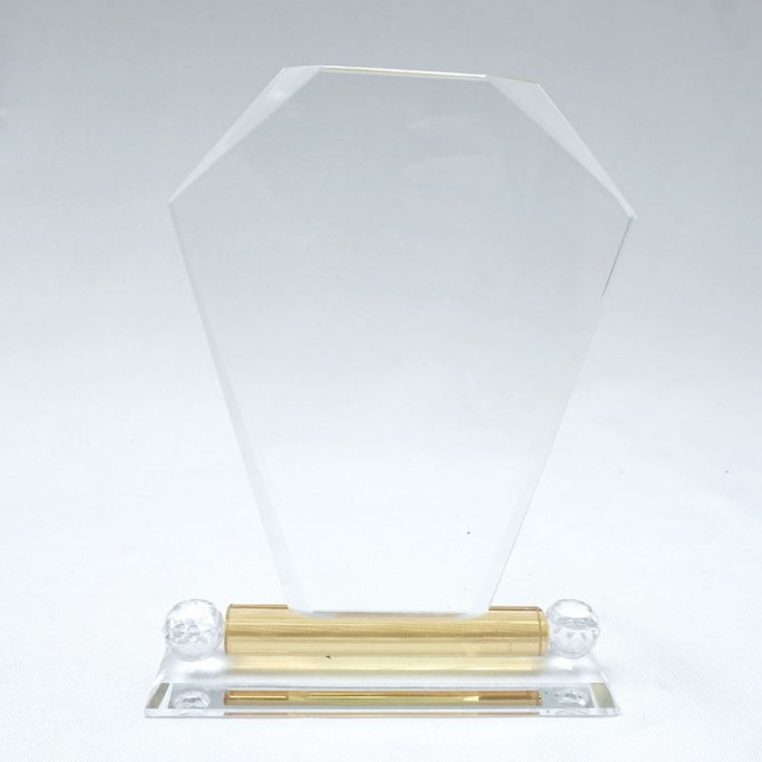 Clean Crystal Plaque Trophy - Yellow Base